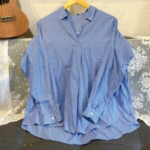 Blue Striped Button Down Shirt Casual Blouse 💙